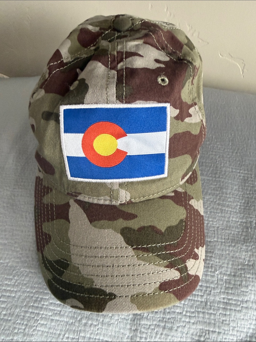Camo Baseball Cap with Colorado Flag Patch - Olive Green